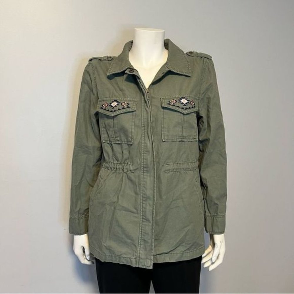 Wild Pearl olive green military style aztec embroidered jacket size small